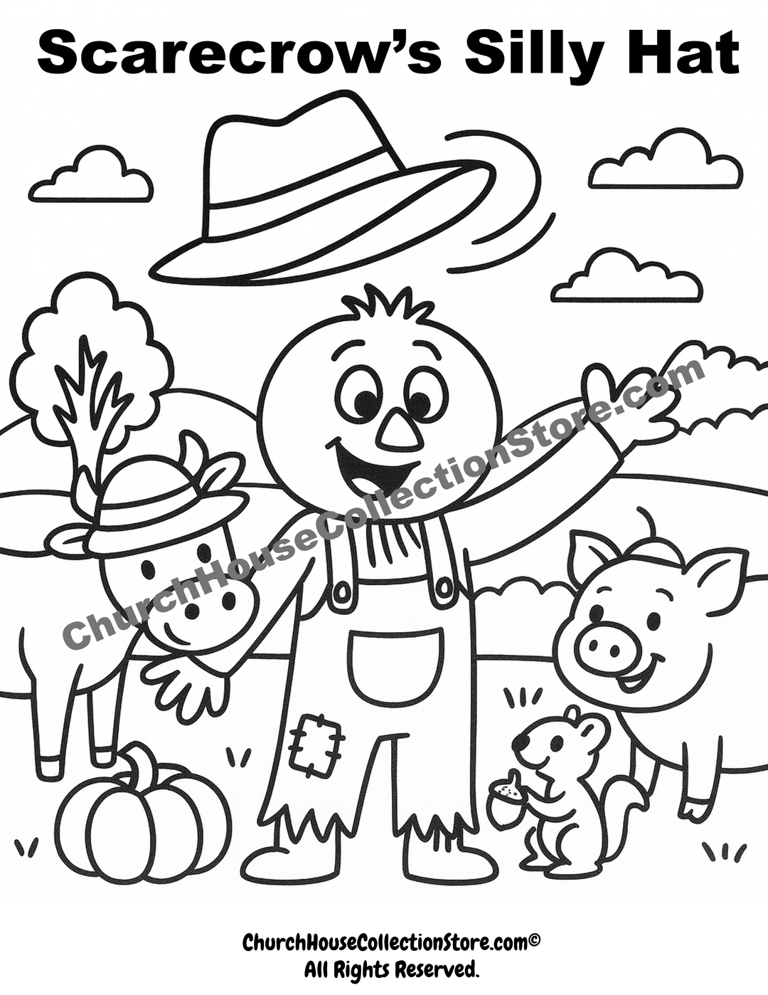 Scarecrow’s Silly Hat Coloring Page