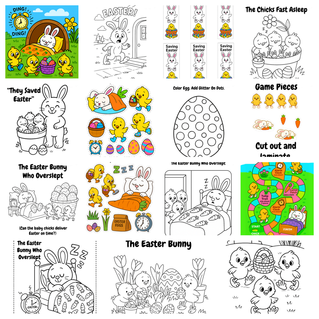 The Easter Bunny Who Overslept Story Lesson, Craft, Song, Snack, Coloring Page, Activity by The Seasonal Schoolhouse on ChurchHouseCollectionStore.com