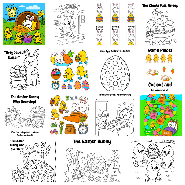 The Easter Bunny Who Overslept Story Lesson, Craft, Song, Snack, Coloring Page, Activity by The Seasonal Schoolhouse on ChurchHouseCollectionStore.com