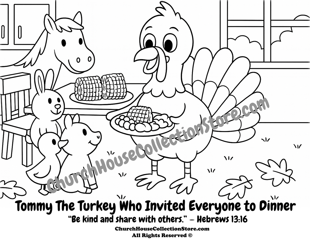 Tommy the Turkey Coloring Page – Free Thanksgiving Bible Printable for Preschool by ChurchHouseCollectionStore.com