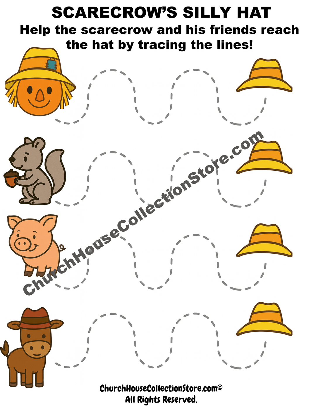 Scarecrow's Silly Hat Prewriting Tracer Sheet
