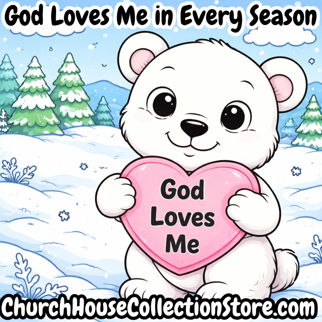 God Loves Me In Every Season Preschool Bible Lesson Winter Toddler Valentine's Day  White Bear With Pink Heart God Loves Me
