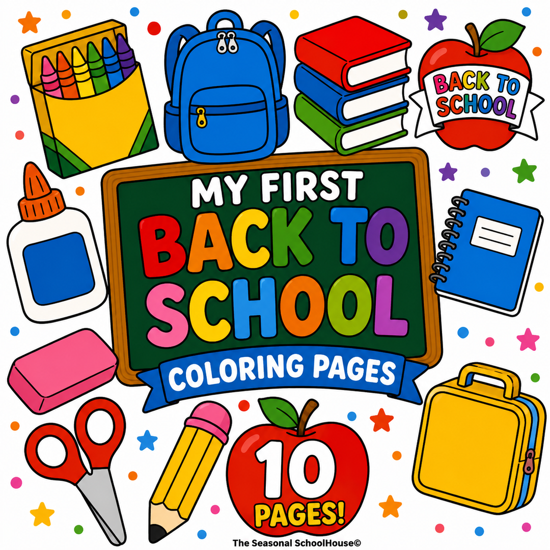 My First Back to School Coloring Pages Bundle | 10 Printable PDF Coloring Pages for Preschool &amp; Kindergarten