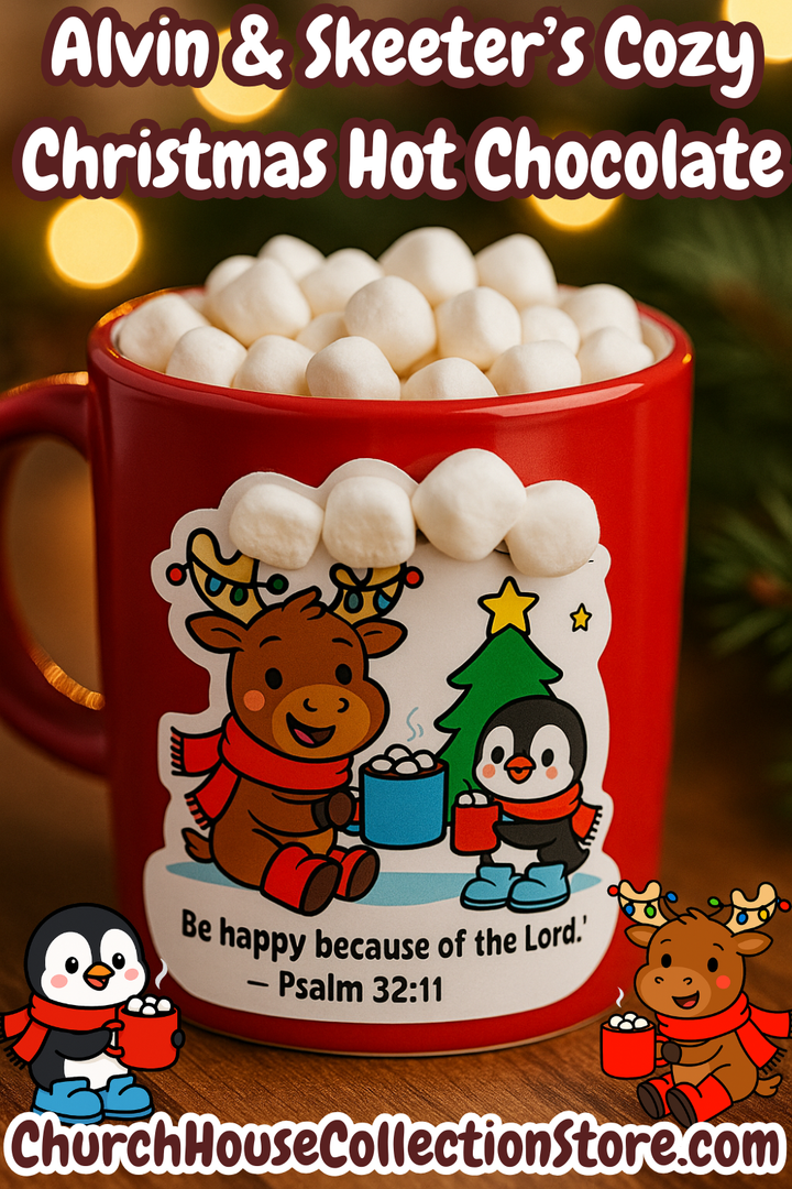 Alvin & Skeeter’s Cozy Christmas Hot Chocolate Sticker Template by ChurchHouseCollectionStore.com