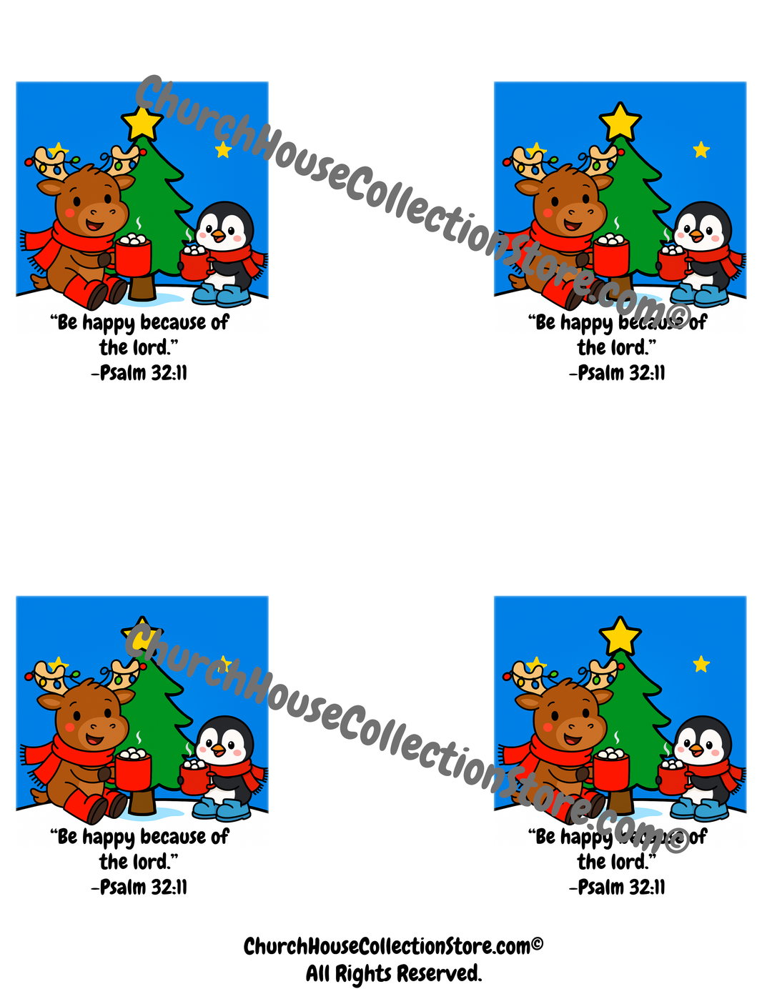 Alvin & Skeeter's Hot Chocolate Pudding Cups sticker template. Christmas Moose and Penguin. ChurchHouseCollectionStore.com