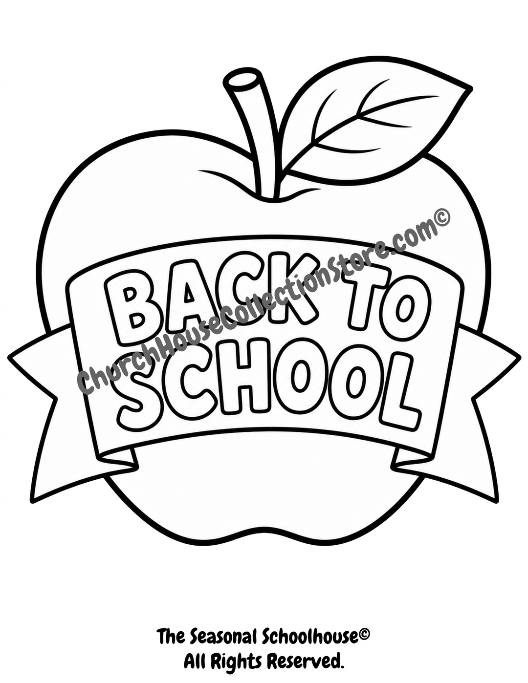 Back to School Apple Coloring Page printable for preschool and kindergarten students
