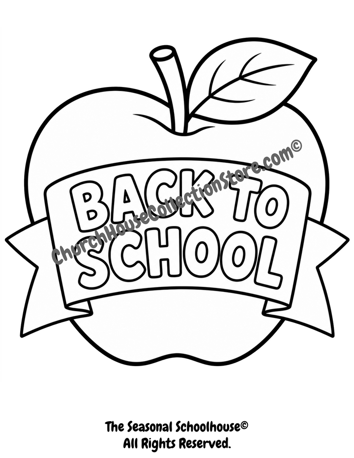 Back to School Apple Coloring Page printable for preschool and kindergarten students