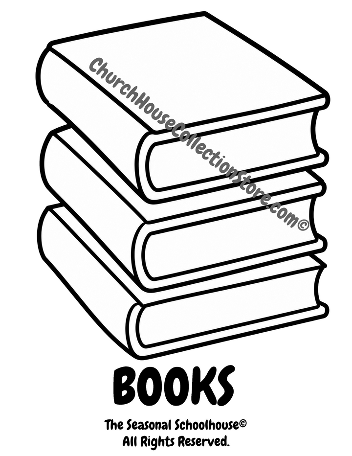 Back to School Books Coloring Page printable for preschool and kindergarten students.