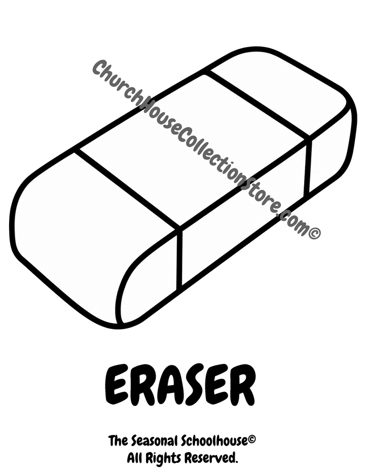 Back to School Eraser Coloring Page printable for preschool and kindergarten students