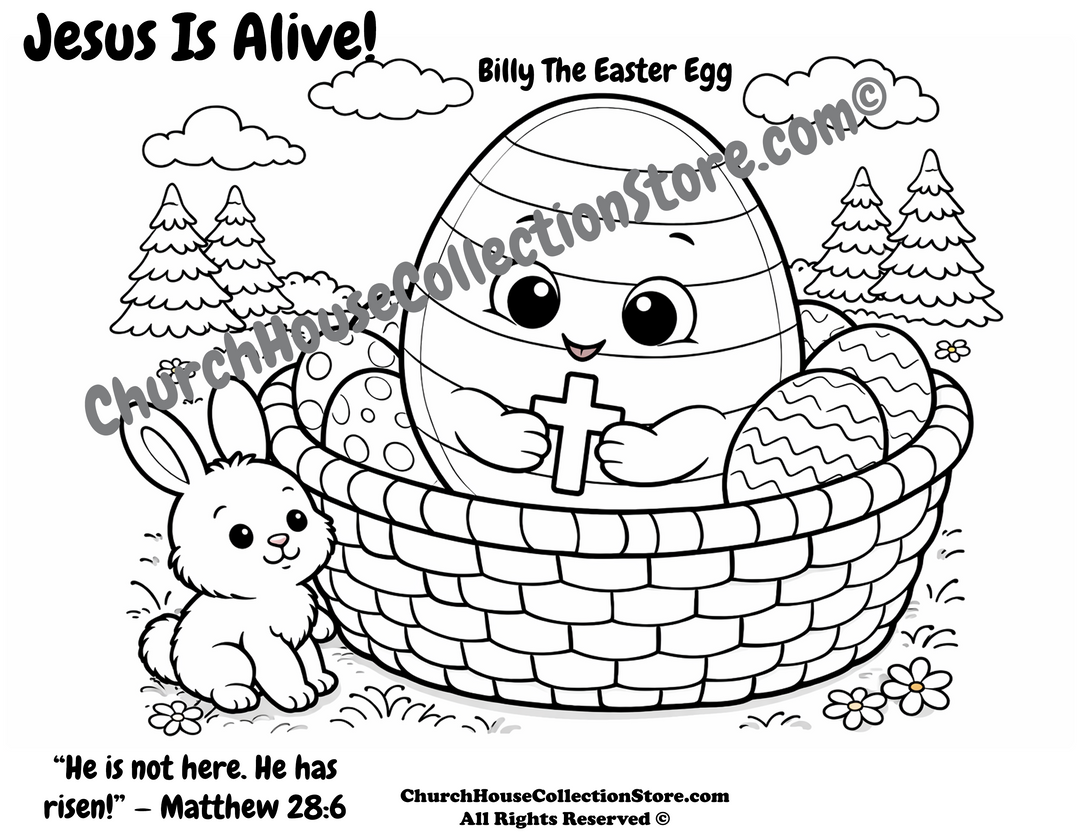 Billy the Egg Learns About Jesus Coloring Page