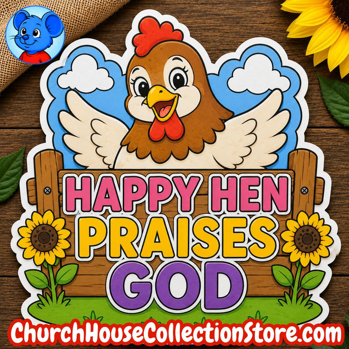 Happy Hen Praises God Craft – Farm Bible Craft for Preschool &amp; Toddlers Chicken Sunday School Crafts for kids. Black and white coloring page version and colored version.
