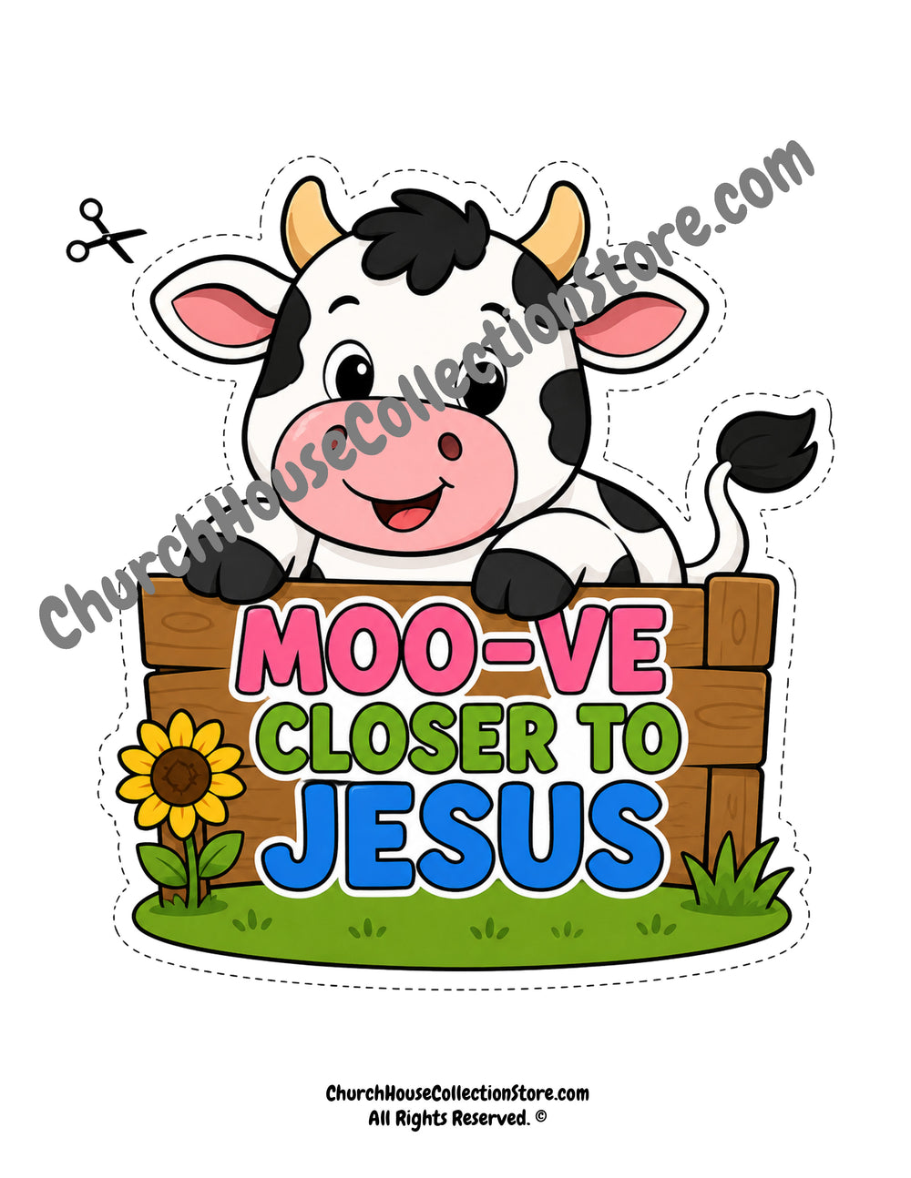 Moo-ve Closer To Jesus Cow Farm Craft – Farm Bible  Sunday School Craft for Preschool & Toddlers.  Has a black and white coloring page version and colored version.