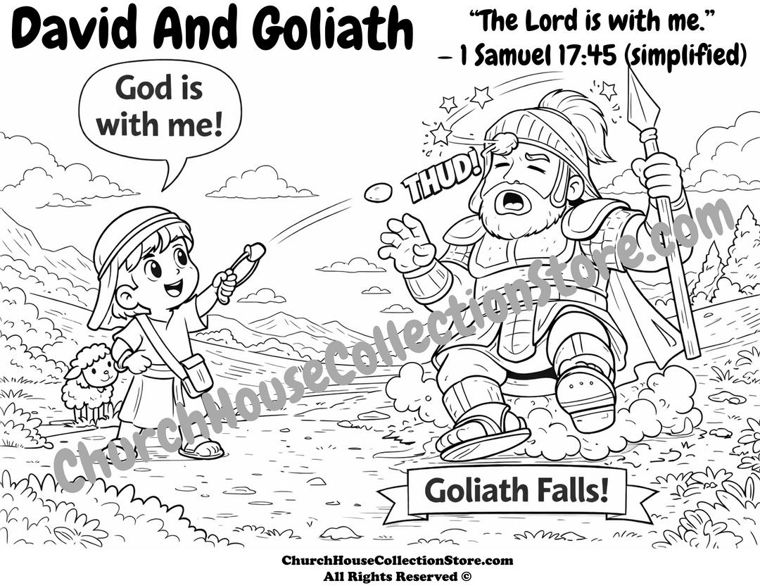 David And Goliath Coloring Page For Preschool Bible Sunday School Lesson by ChurchHouseCollectionStore.com