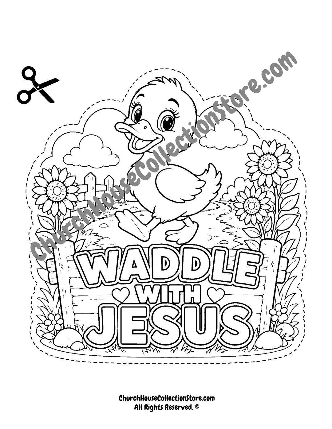 Waddle With Jesus Duck Craft – Farm Bible Craft for Preschool &amp; Toddlers Coloring Page Black and White and Colored Version On The Farm Bible Crafts