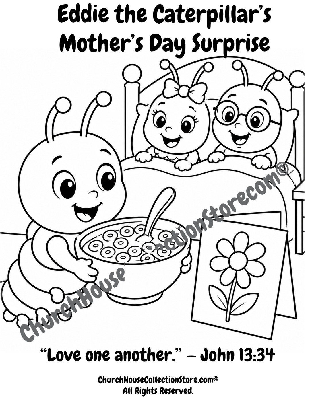 Eddie the Caterpillar’s Mother’s Day Surprise Coloring Page for Preschoolers