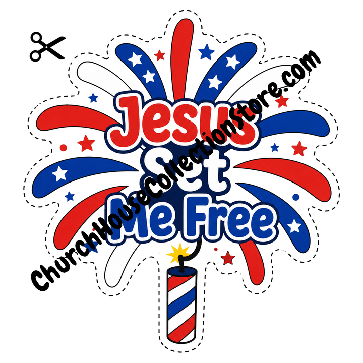Jesus Set Me Free Firework Coloring Page Craft – Fourth of July Bible Craft Cutout for Preschool and Toddlers