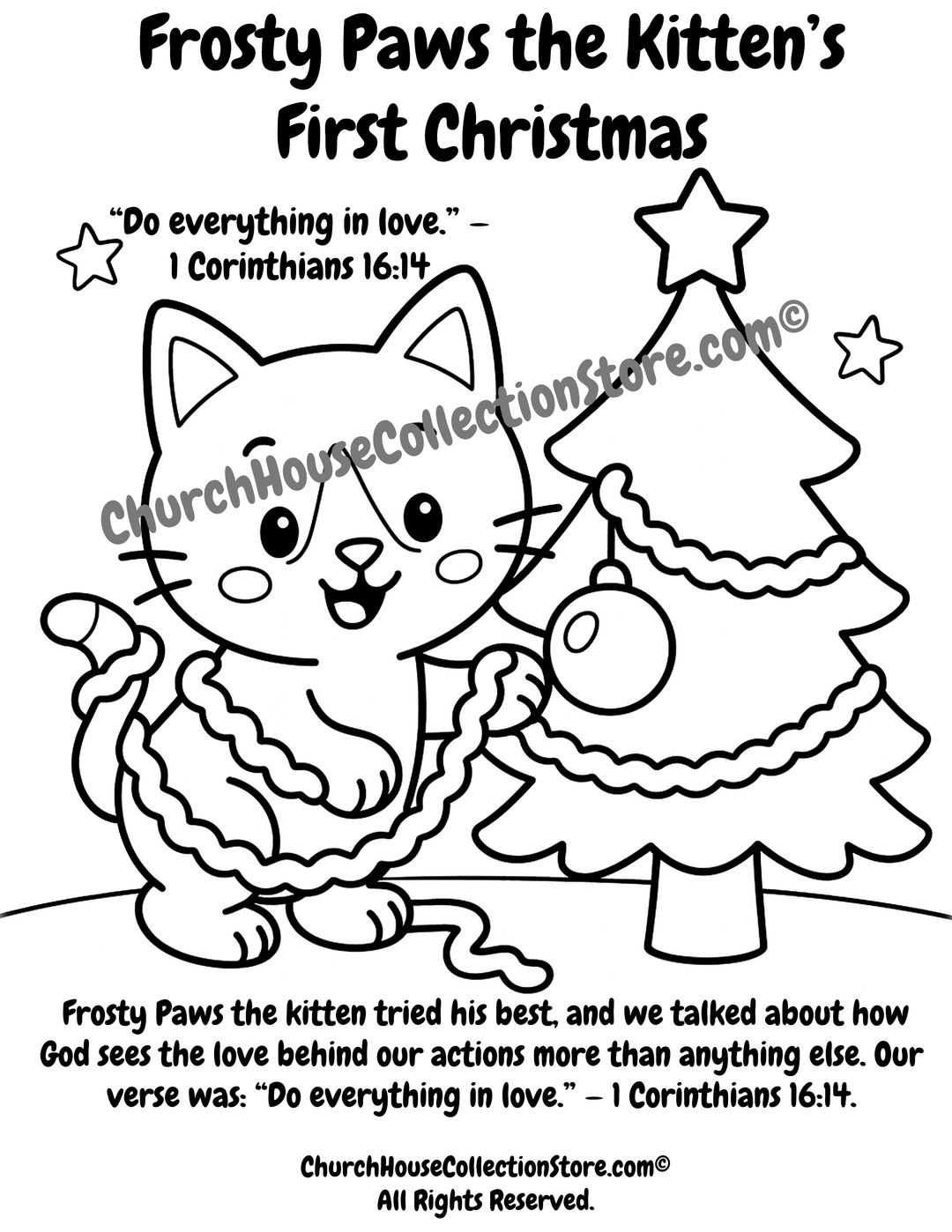 Frosty Paws Kitten Bible Christmas Coloring Page by ChurchHouseCollectionStore.com