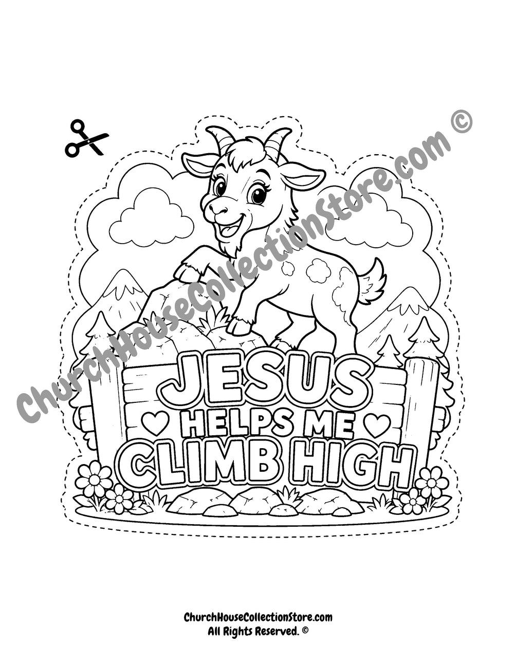 Goat Jesus Helps Me Climb Hight Cutout Bible Craft for Sunday School Kids. Comes with a black and white version and colored version. ChurchHouseCollectionStore.com