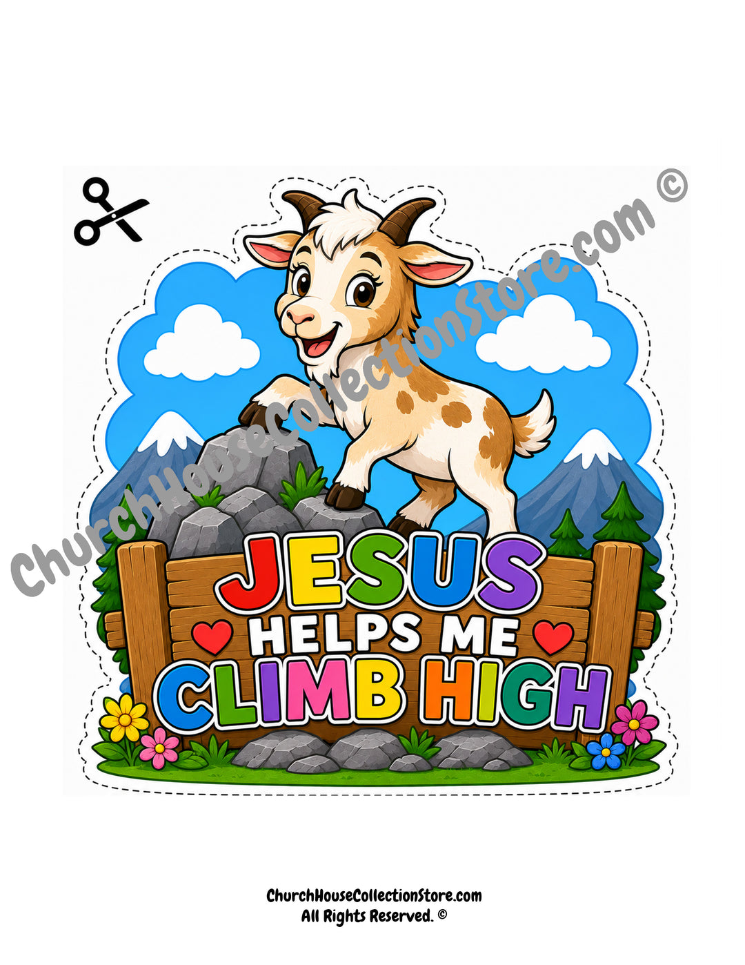 Goat Jesus Helps Me Climb Hight Cutout Bible Craft for Sunday School Kids. Comes with a black and white version and colored version. ChurchHouseCollectionStore.com