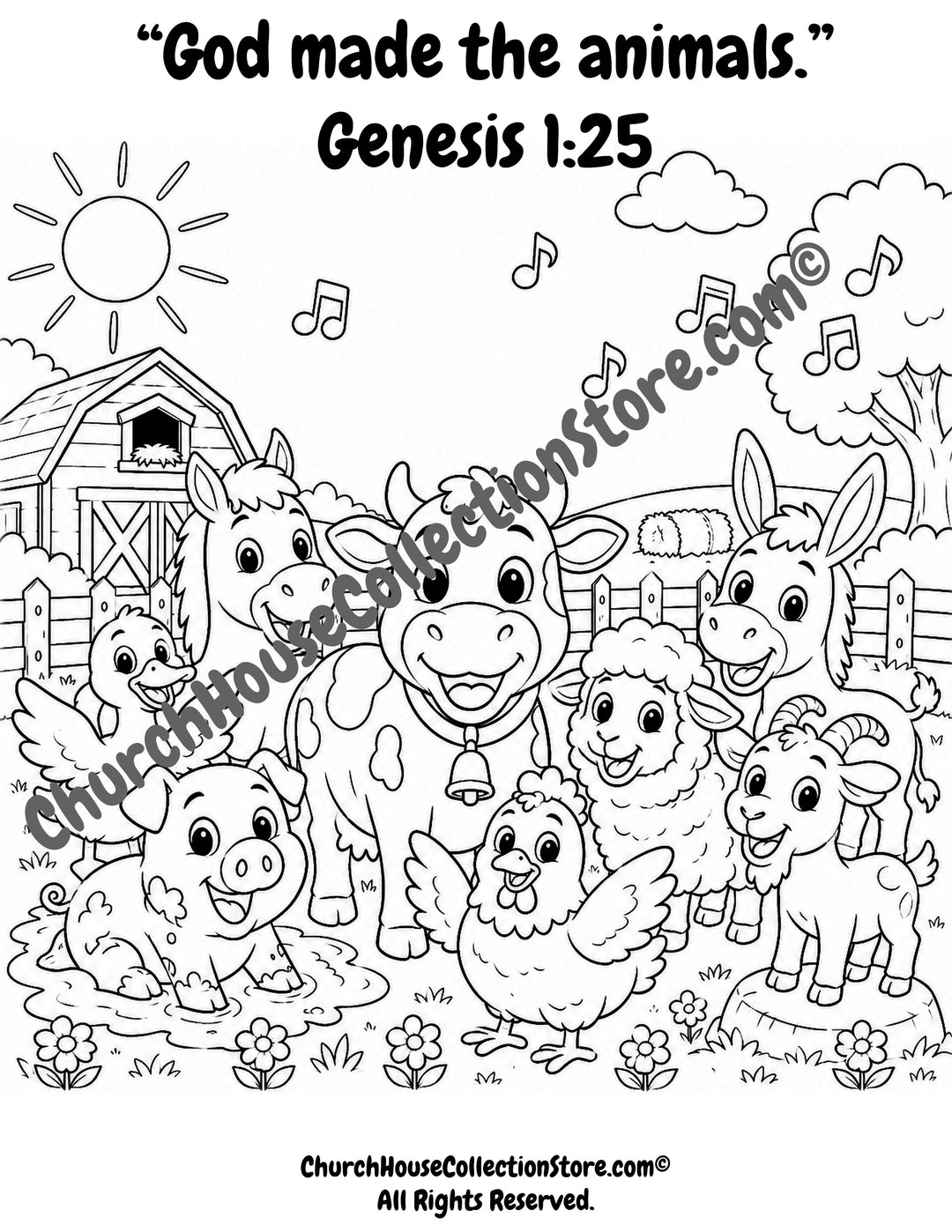 God Made The Animals On The Farm Coloring Page by ChurchHouseCollectionStore.com