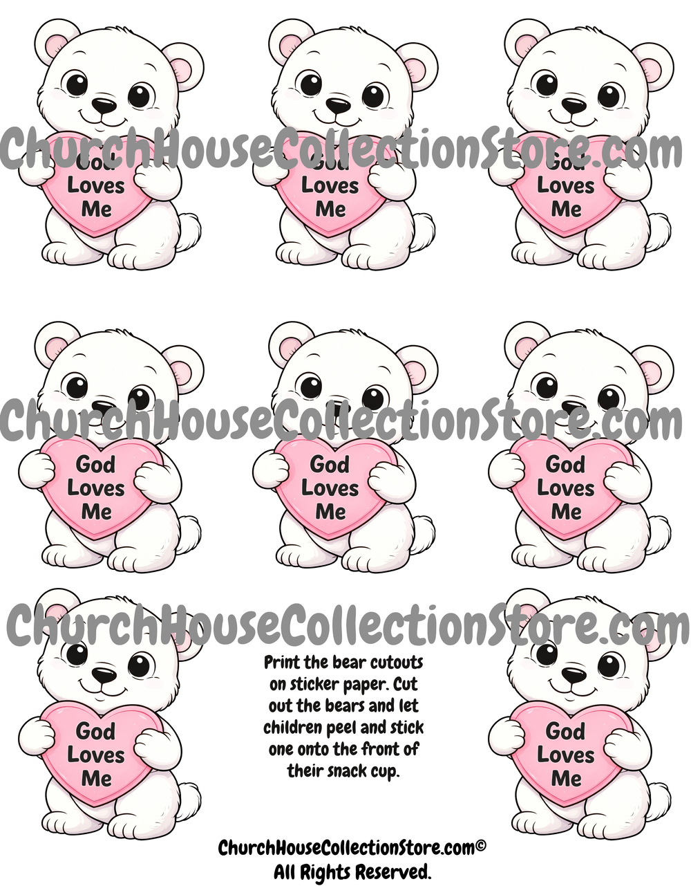 God Loves Me Bear Cutout Sticker Template. This goes with the Winter preschool Bible Sunday School  Lesson.