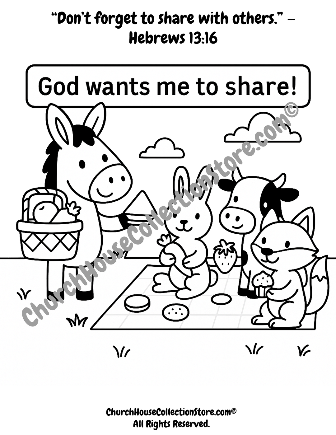 Danny the Sharing Donkey Coloring Page & Cutout Craft