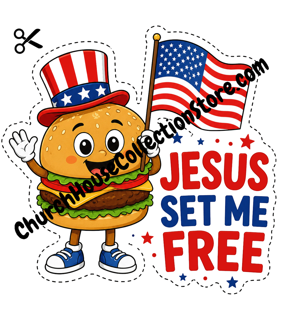 Jesus Set Me Free Hamburger Craft – Fourth of July Bible Craft Cutout for Preschool &amp; Toddlers