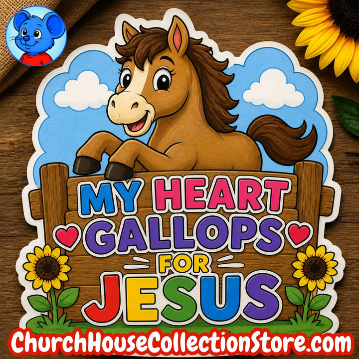 My Heart Gallops For Jesus Horse Craft – Farm Bible Craft for Preschool &amp; Toddlers. Bible Farm Horse Coloring Page BLack and white version and colored version for the cutout crafts.