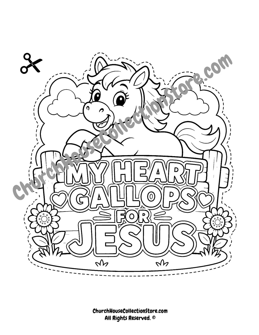 My Heart Gallops For Jesus Horse Craft – Farm Bible Craft for Preschool & Toddlers. Bible Farm Horse Coloring Page BLack and white version and colored version for the cutout crafts.