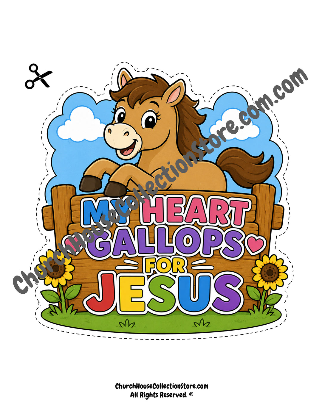My Heart Gallops For Jesus Horse Craft – Farm Bible Craft for Preschool &amp; Toddlers. Bible Farm Horse Coloring Page BLack and white version and colored version for the cutout crafts.