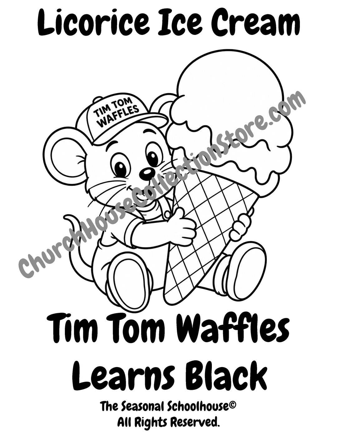 Tim Tom Waffles learns black licorice ice cream coloring page preschool color printable