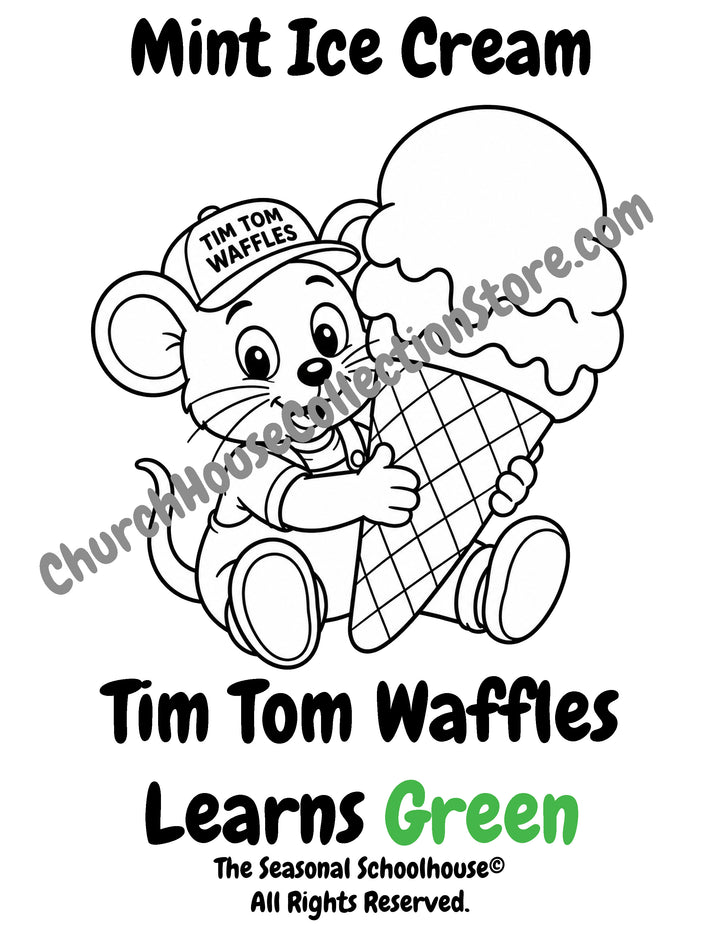 Tim Tom Waffles learns green mint ice cream coloring page preschool color printable