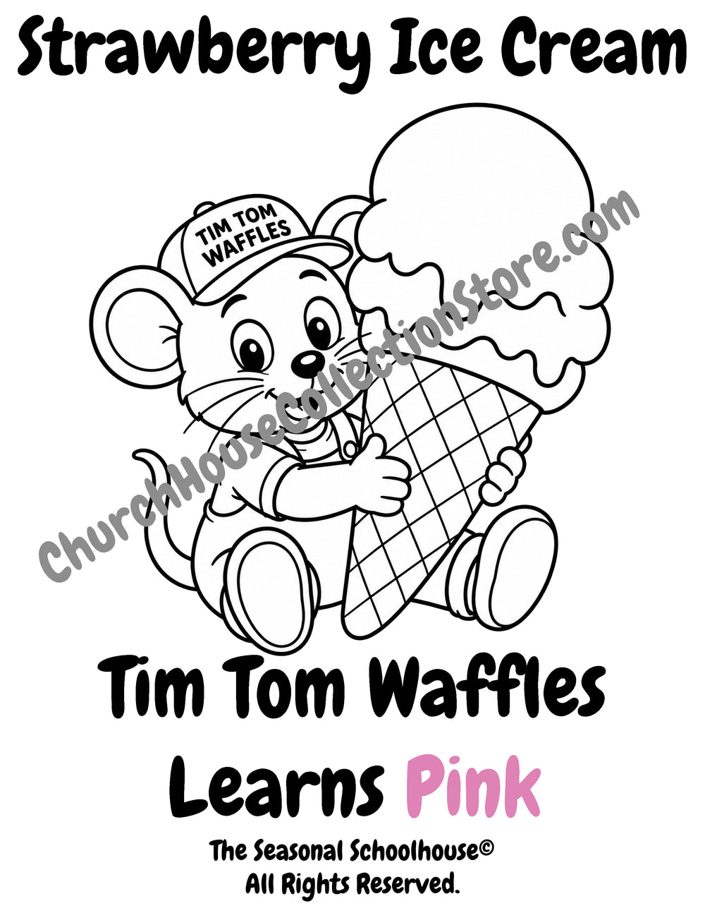 Tim Tom Waffles learns pink strawberry ice cream coloring page preschool color printable