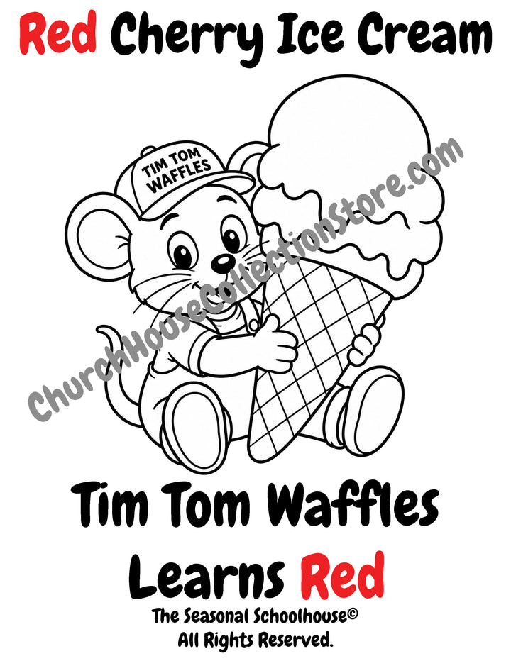 Tim Tom Waffles learns red cherry ice cream coloring page preschool color printable