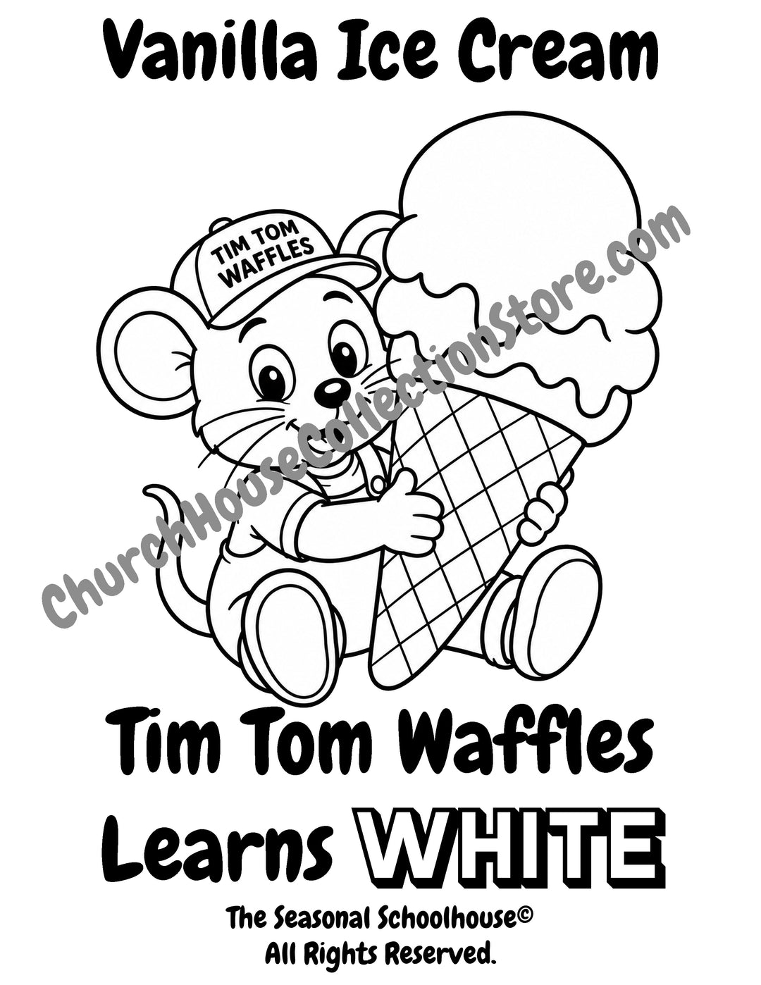 Tim Tom Waffles learns white vanilla ice cream coloring page preschool color printable