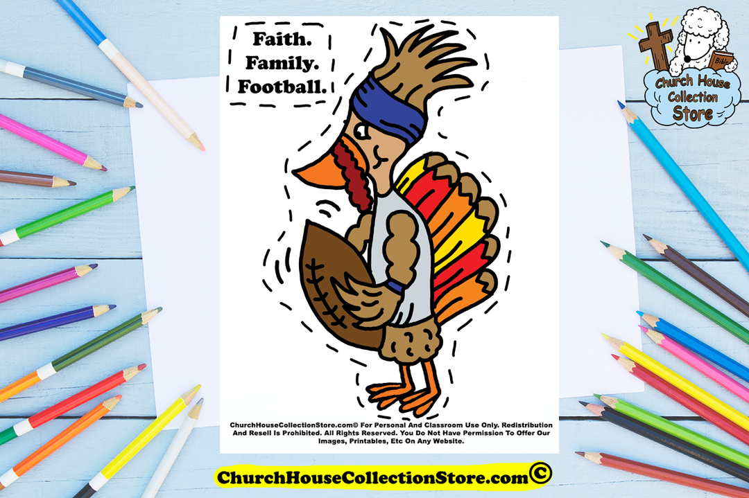 Faith Family Football Turkey Thanksgiving Bible Cutout Craft by ChurchHouseCollectionStore.com