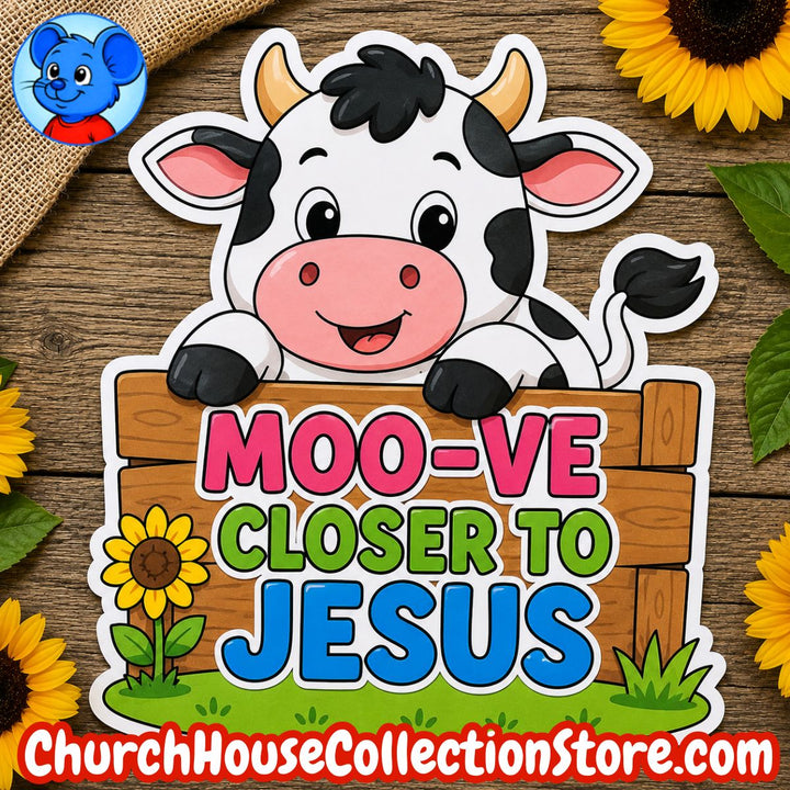 Moo-ve Closer To Jesus Cow Farm Craft – Farm Bible  Sunday School Craft for Preschool &amp; Toddlers.  Has a black and white coloring page version and colored version.