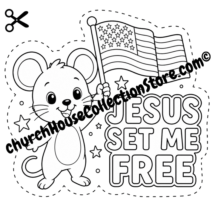 Jesus Set Me Free Mouse Coloring Page Craft – Fourth of July Bible Craft Cutout for Preschool and Toddlers