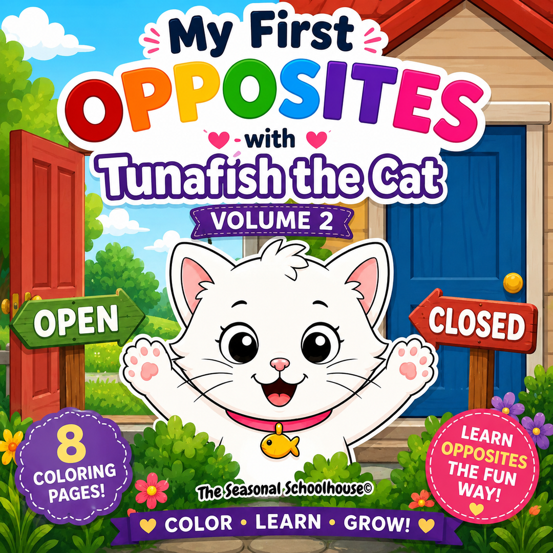 My First Opposites with Tunafish the Cat Volume 2 Coloring Pages

Help your little learner discover opposite concepts with this adorable My First Opposites with Tunafish the Cat Volume 2 printable coloring page bundle! This printable preschool activity includes eight fun coloring pages that help children identify and compare opposite concepts while building vocabulary, observation skills, and early learning confidence.