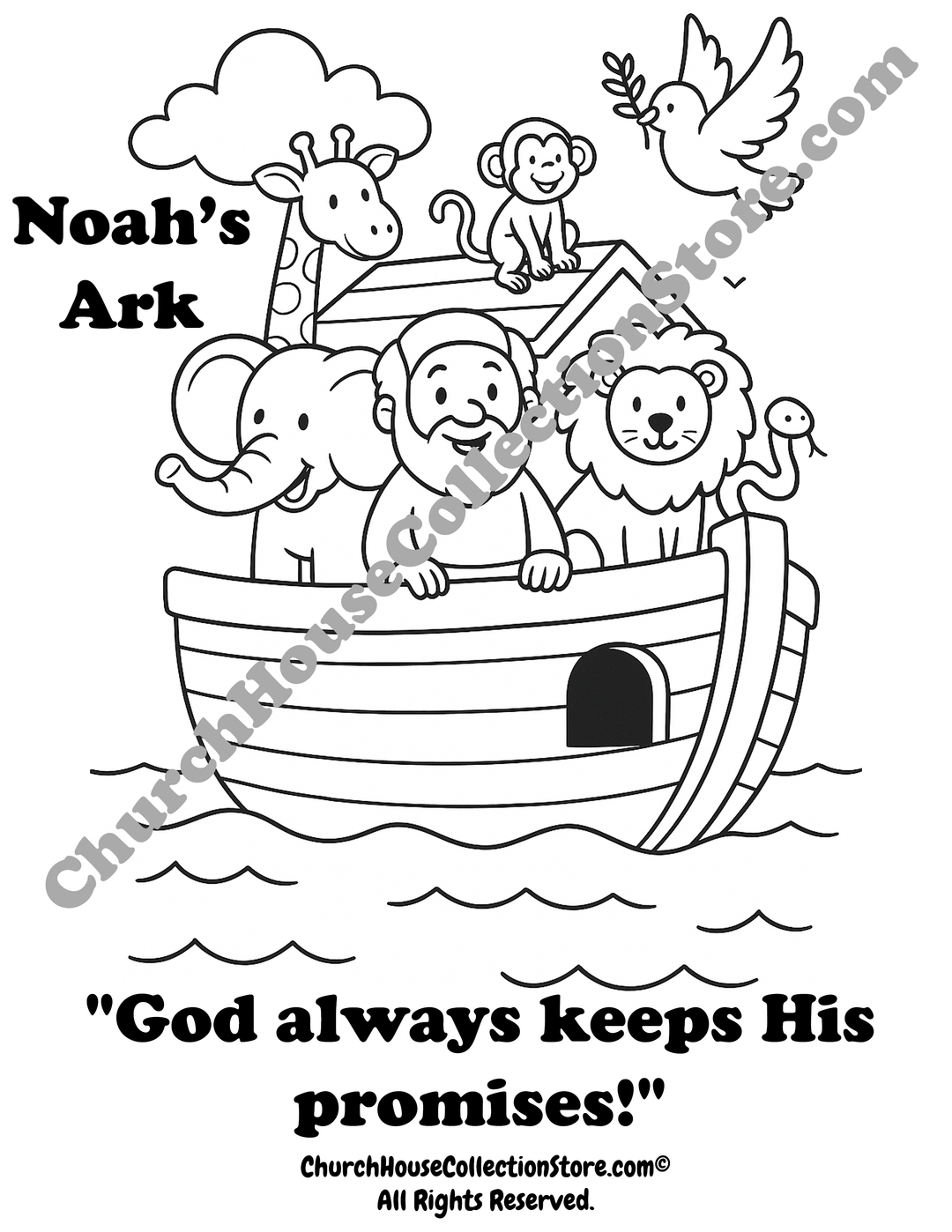 Noah’s Ark Coloring Page – Free Preschool Bible Printable by ChurchHouseCollectionStore.com