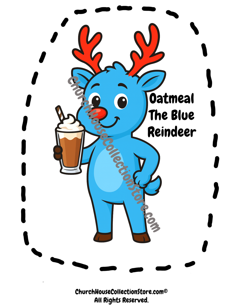 Oatmeal’s Merry Milkshake Craft. Oatmeal the Blue Reindeer Christmas Craft for kids by The Seasonal Schoolhouse on Church House Collection Store.