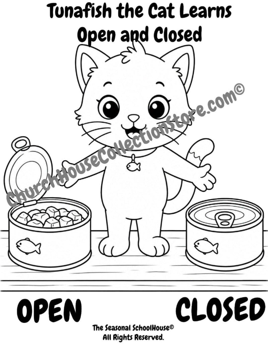 Tunafish the Cat Learns Open and Closed Coloring Page

Help toddlers and preschoolers learn the opposite concepts of open and closed with this fun printable coloring page featuring Tunafish the Cat! Children will enjoy coloring Tunafish while learning early vocabulary, comparison skills, and basic opposite concepts through a simple, preschool-friendly activity.