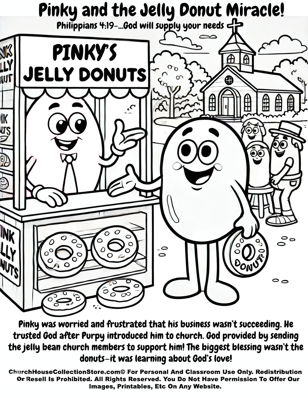 Pinky And The Jelly Donut Miracle! Sunday School Lesson Plan and Coloring Page by ChurchHouseCollectionStore.com