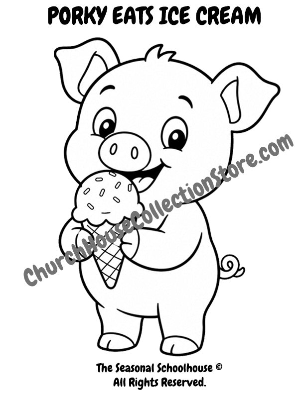 Porky the Pig Eats Ice Cream Coloring Page