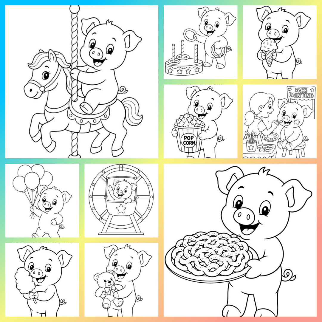 10 Porky Goes To The Fair Coloring Pages Bundle by The Seasonal Schoolhouse