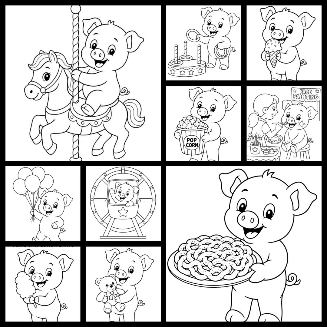Join Porky the Pig for a fun-filled day at the fair with this adorable coloring page bundle! Designed with thick black lines and simple shapes, these coloring pages are easy for toddlers and preschoolers to color while enjoying all of Porky&