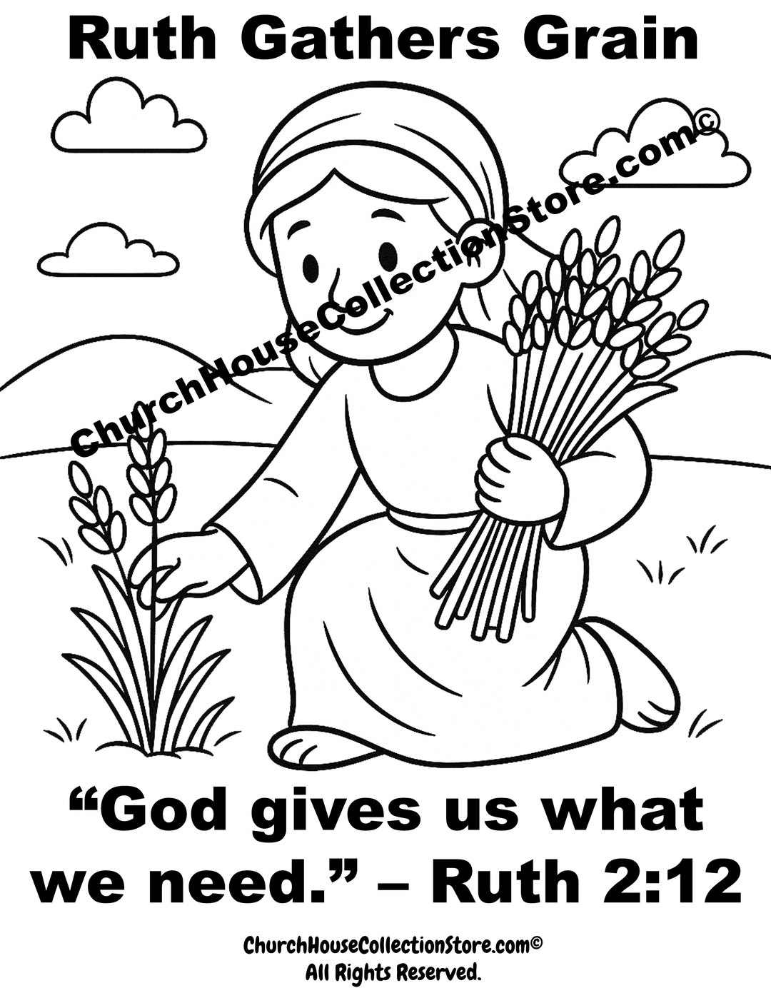 Ruth Gathers Grain Bible Coloring Page