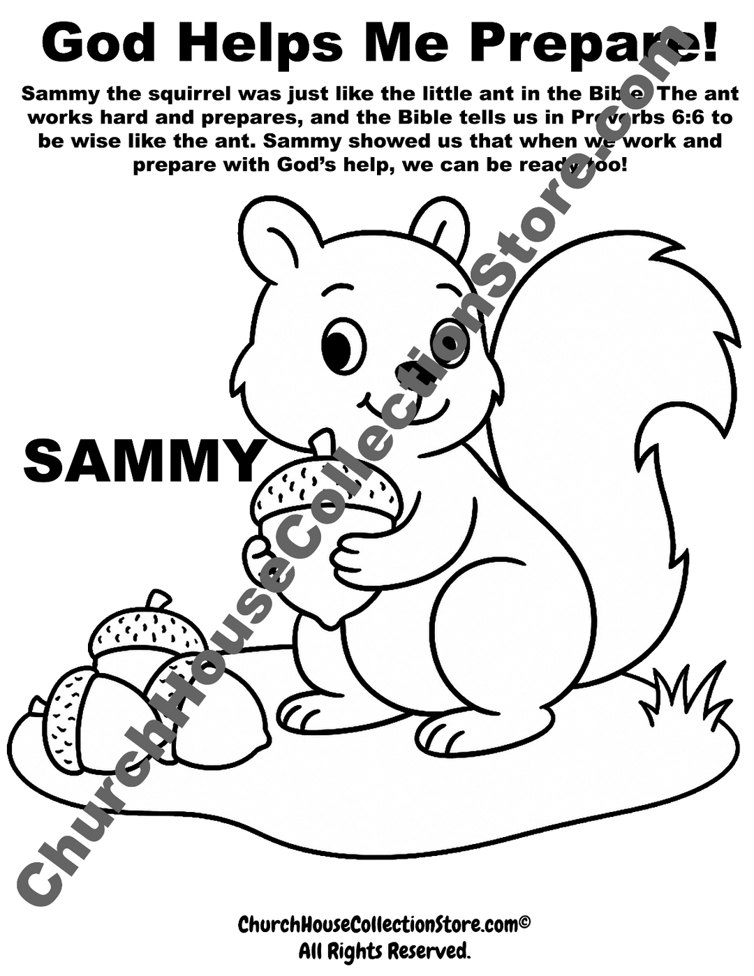 The Squirrel Who Prepared with God’s Help Free Coloring Page PDF ChurchHouseCollectionStore.com  Fall Bible Coloring Pages