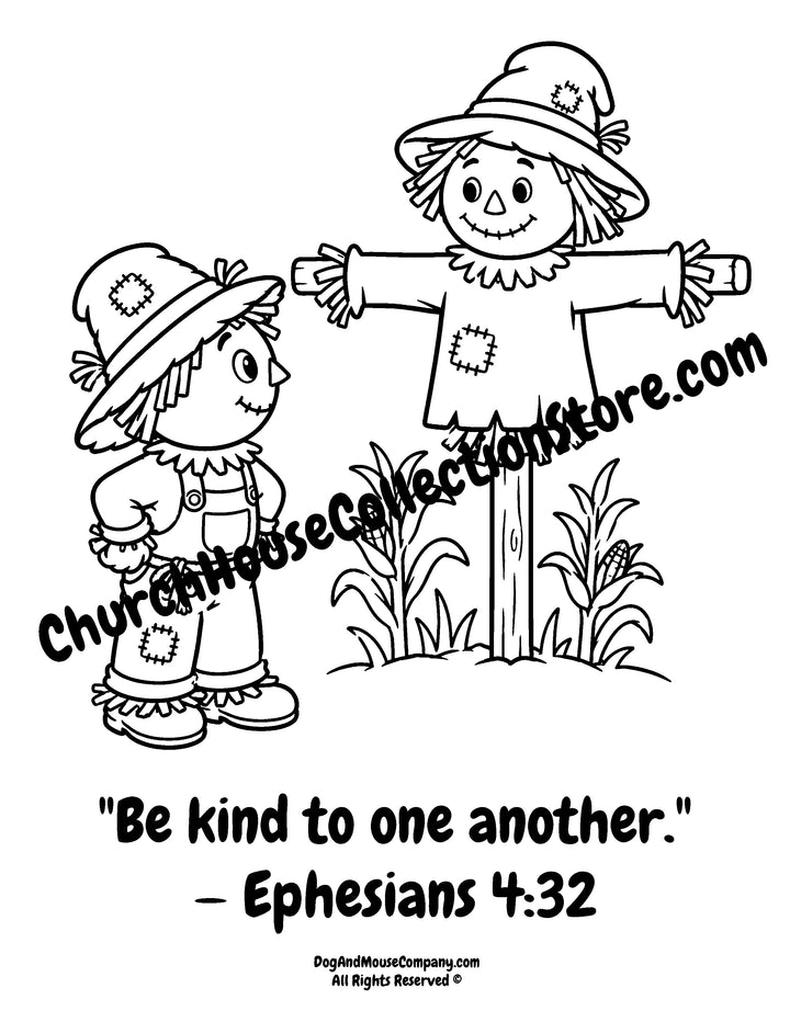 Rusty the Scarecrow Fall Coloring Pages Bundle | 10 Christian Preschool Printables