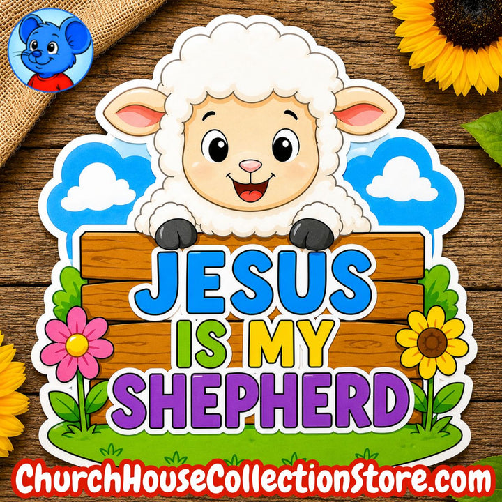 Sheep Lamb Jesus Is My Shepherd Coloring Page Cutout Craft. Comes in a colored version and a black and white version to color. Great for Farm animal Bible Sunday School class for preschool kids.